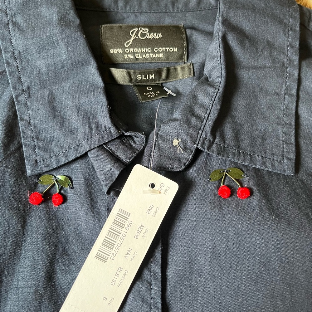 J. Crew Perfect Shirt with Embellished Cherries 6 - Picture 5 of 9